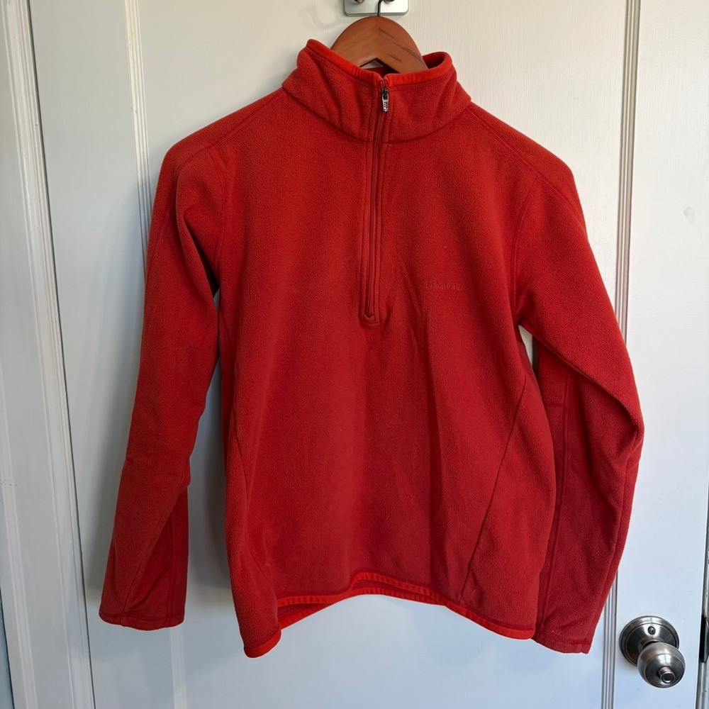 Patagonia Women's 1/4 Zip Microfleece Pullover Small Rust Red Sleeve Pocket